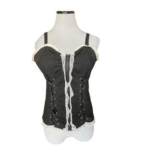 Royal Bones Black Lace Corset Top Size XL Skull Eyelet Zip Bustier Punk Goth Y2K